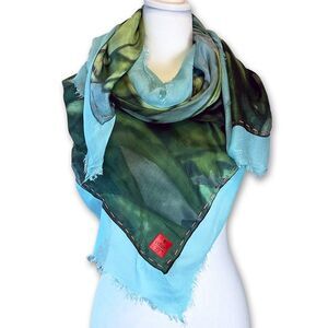 ERFURT | Turquoise Blue Green Flower Silk/Modal Square Scarf